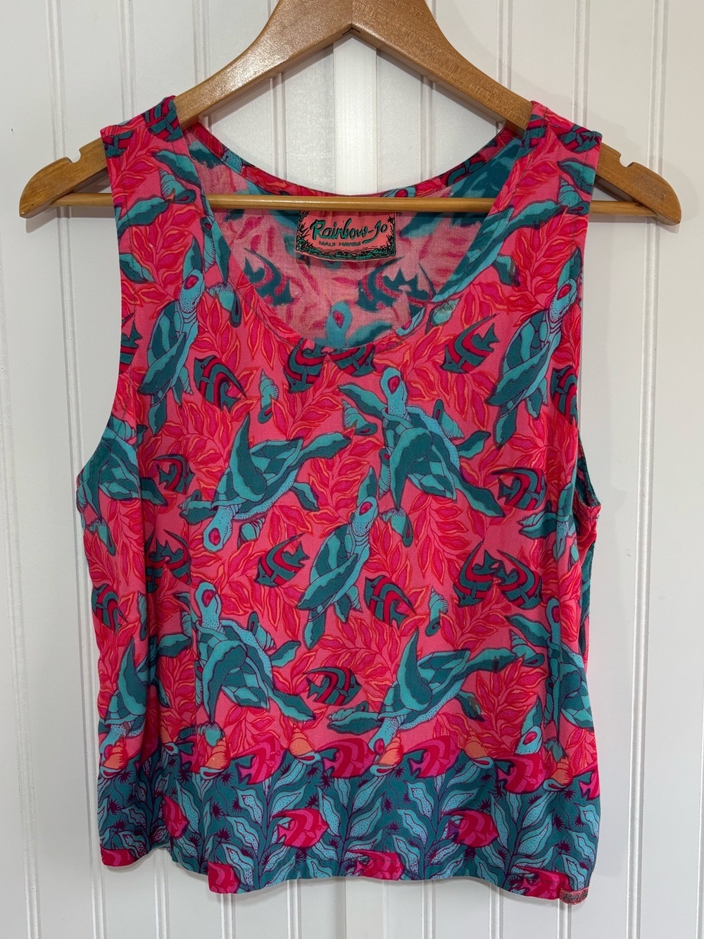 Rainbow-Jo Maui Hawaii Sea Turtle Tropical Tank Top Rayon Size Large